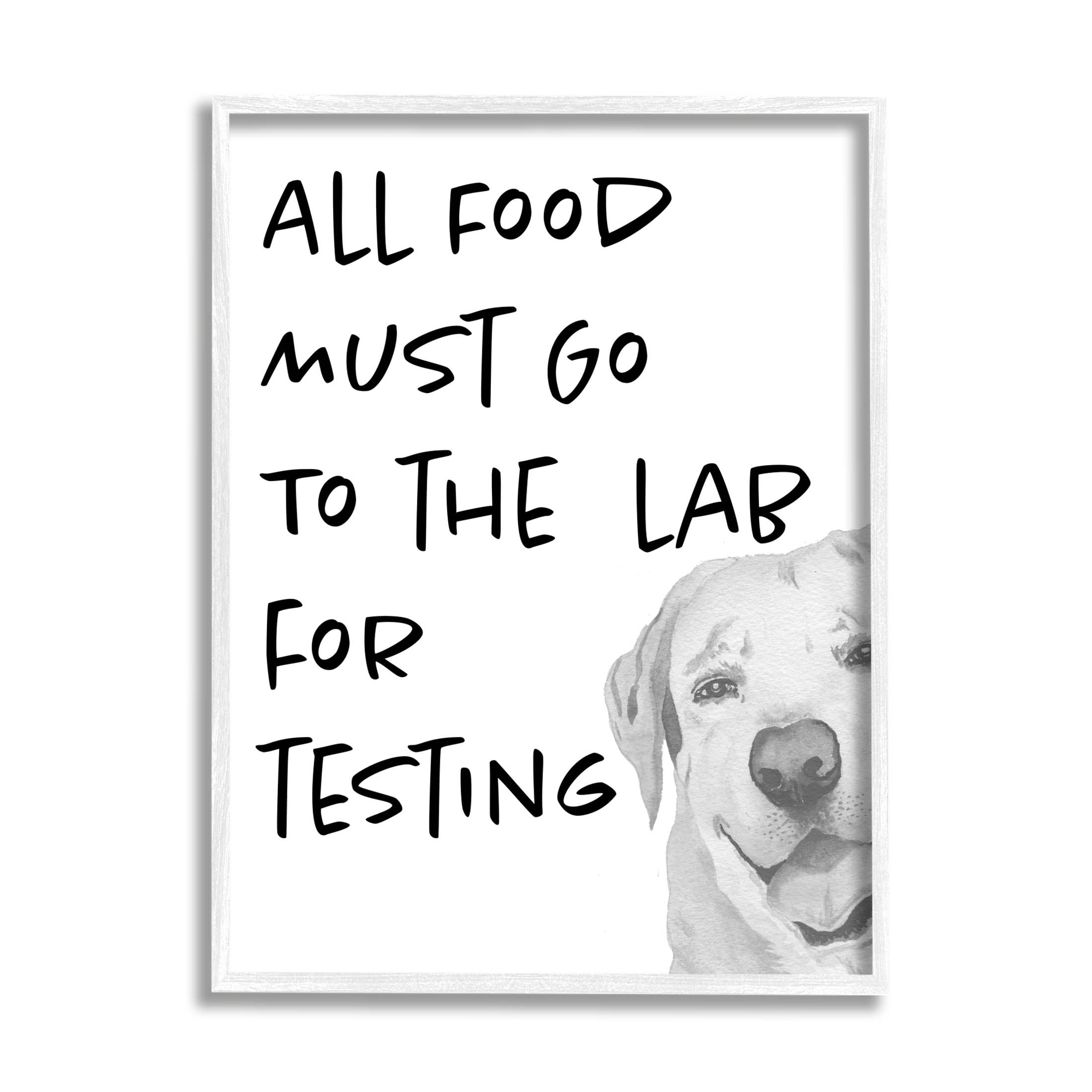 Food To Lab For Testing Funny Dog Animals & Insects Graphic Art White Framed Art Print Wall Art