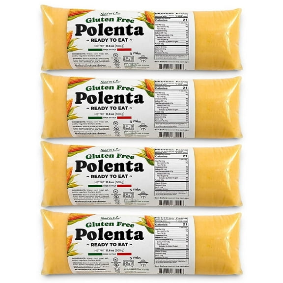 Food To Live Gluten-Free Polenta Ready To Eat, 17.6oz (500g)  Traditional Italian Pre-cooked Yellow Cornmeal, Vegan (Pack of 4)