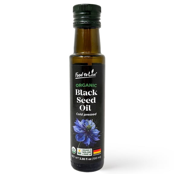 Food To Live Organic Black Seed Oil, 3.38 fl oz (100ml) – Non-GMO. Glass Bottle. Vegan (Pack of 1)