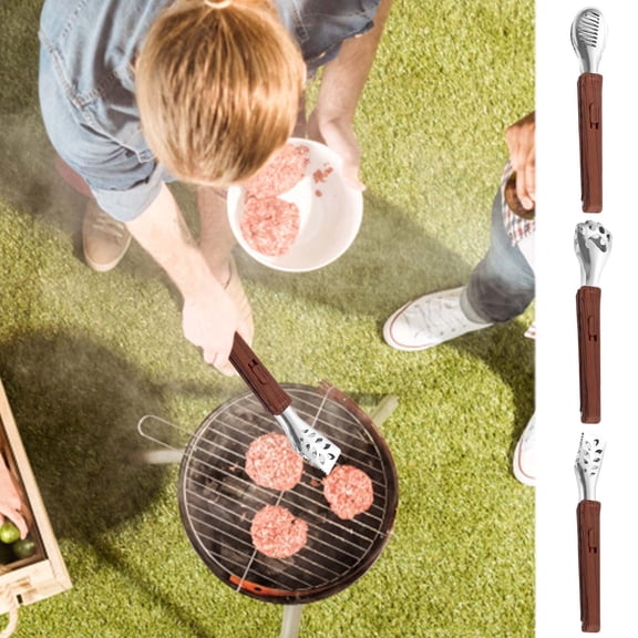 Food Tongs, Stainless Steel Bread Tongs with Secure Lock and Wood Grain Finish, Culinary Grade Kitchen Gadget for Serving and Baking, Style Bravo Heavy Duty Design