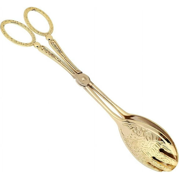 Food Tongs Zinc alloy Cooking Clips Gold Scissors Shape Buffet Clamps With Exquisite Pattern Practical Kitchen Accessories Multipurpose Serving Clip for Salad Pastry Barbecue (Pointed head)