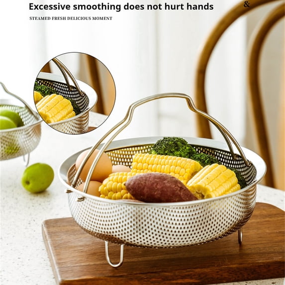 Food Tray - Perforated 304 Stainless Steel Insert for Cooking Pots, Versatile Vegetable Rack with Raised Feet