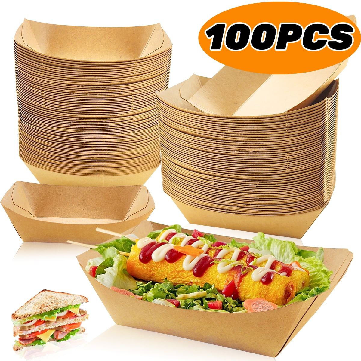 Food Trays Paper Trays Kraft Brown Paper Food Disposable Rectangular