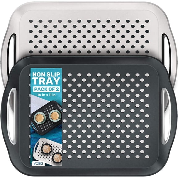 Food Trays for Eating on Couch - 2 Pack - Non Slip Dinner Trays for Eating Set of 2 Non Slip Serving Tray and Food Tray with Handles (White)