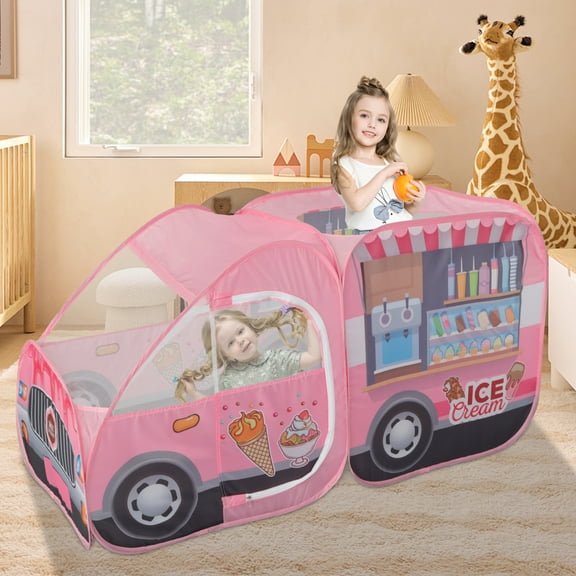 Food Truck Play Tent - Role Play Toy Pop Up Playhouse with Pretend Play Toy Food Set for Kids, Toddlers, Girls & Boys Ice Cream Truck Tent For Kids Ages 3+