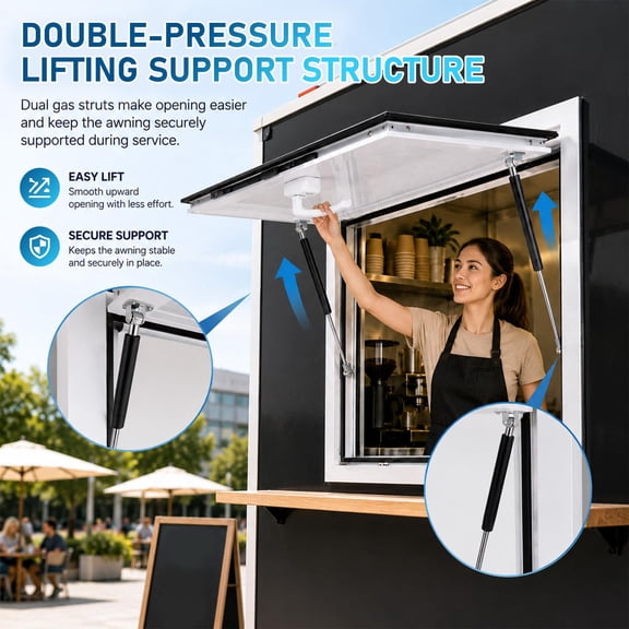 Food Truck Service Window 48"W x 36"H, Aluminum Up Flip Concession Window with Gas Strut Awning, Serving Window for Mobile Food Cart, BBQ Trailer, Event Kiosk