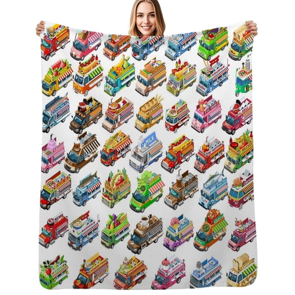 Food Truck Take away Flannel Blankets Soft Warm Throw Blanket Autumn Camping Bedroom Aesthetic Bedspread