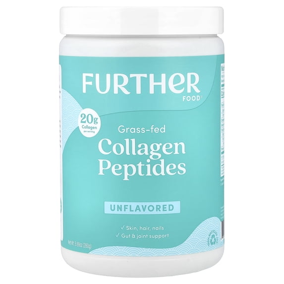 Further Food Unflavored Collagen Peptides Powder, Grass-Fed Pasture-Raised Hydrolyzed Type 1 & 3 Protein, Gut Health + Joint, Hair, Skin, Nails, Paleo Keto Sugar-Free 9.88 oz