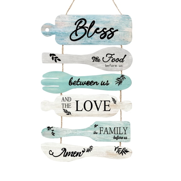 Food Before Us Kitchen Wall Decor, Dining Room Decor, Neutral Wall Art With 6 Rustic Wooden Signs Hanging Cord, Autumn Kitchen Wall Decoration, Farmhouse Style Wall Plaque For