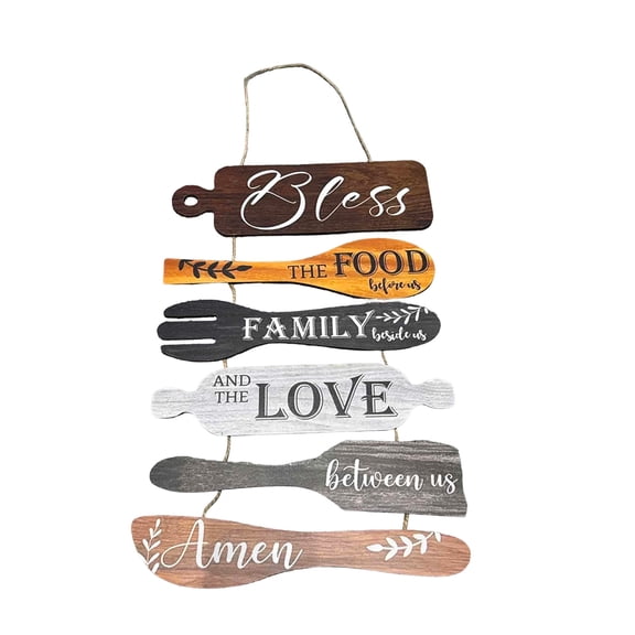 Food Before Us Kitchen Wall Decor, Rustic Wooden Signs Set of 6 with Hanging Cord, Neutral Wall Art for Dining Room, Farmhouse Home Decor, Easy to Install Gift Idea,A