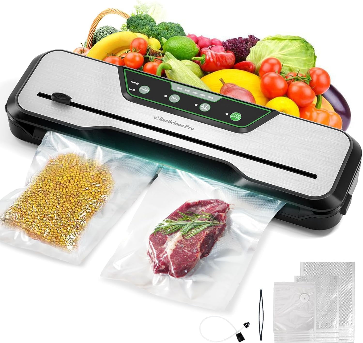 Food Vacuum Sealer, 80KPa 8In1 Food Vacuum Saver w/Starter Kits, 15