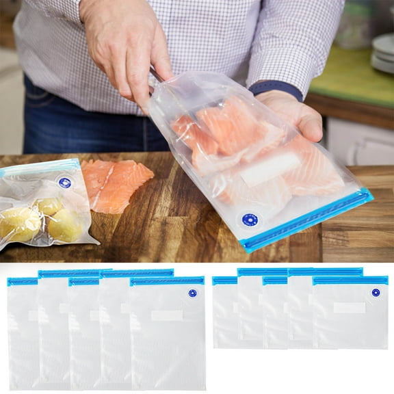 Food Vacuum Sealer Bags 5 Pack, Reusable Pe/pa Food Grade Storage Bags with Double Zipper Seal for Freezer, Wave, Sous Vide Cooking, Keeps Food Fresh for Camping, Travel, and Meal Prep