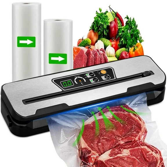 Food Vacuum Sealer Machine with 2 Rolls Food Vacuum Sealer Bags, Food Storage Saver Dry & Moist Food Modes, Led Indicator Lights, Easy to Clean, Compact Design