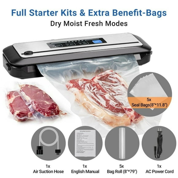 Food Vacuum Sealer Machine,Dry & Moist Sealing Modes,Built-in Cutter, with Starter Kit,PowerVac Air Sealing Machine for Food Preservation