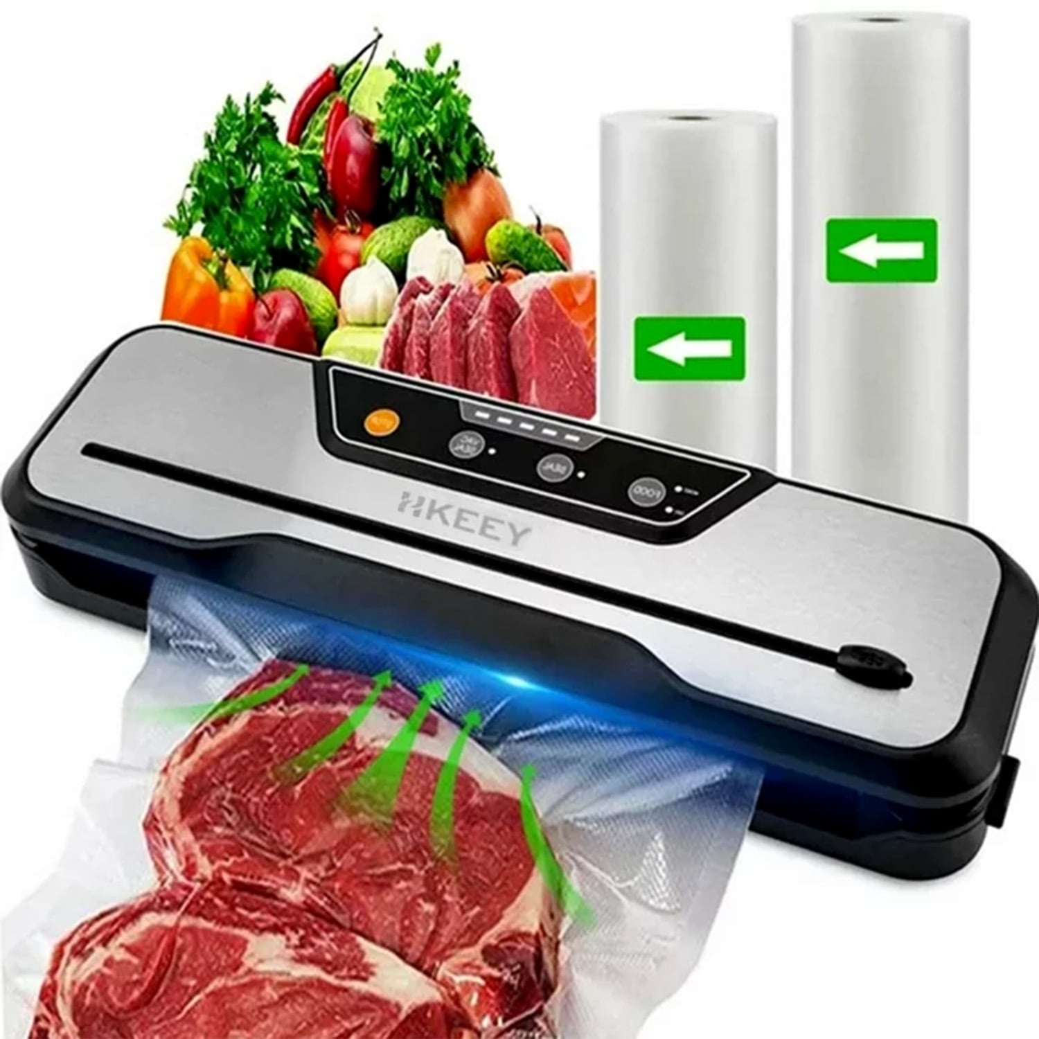 Food Vacuum Sealer Machine with 2 Rolls Food Vacuum Sealer Bags ，Food  Storage Saver Dry & Moist Food Modes, Led Indicator Lights, Easy to Clean