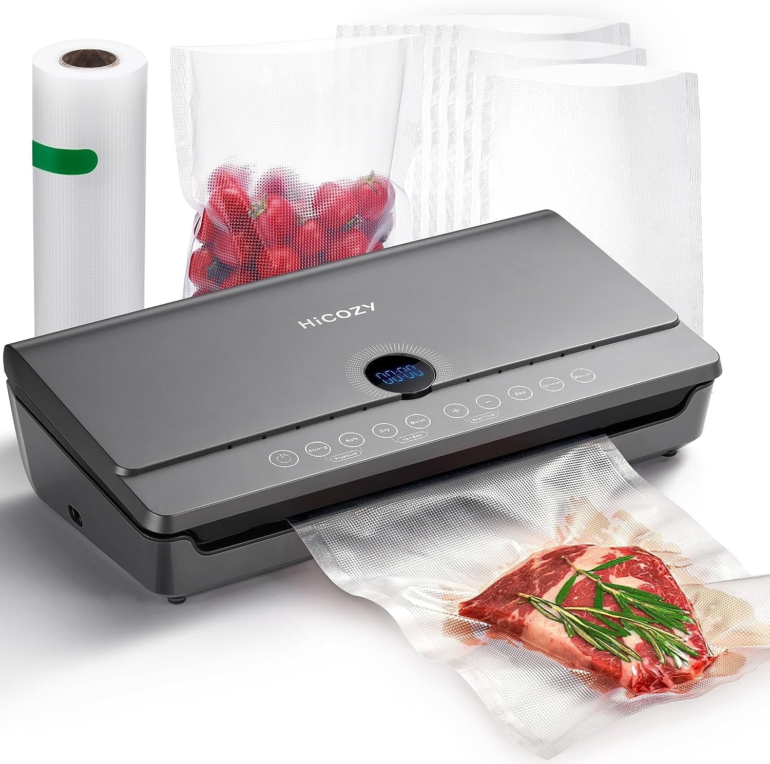 Food Vacuum Sealer with Built-in Cutter and BPA-free Roll & Bags, Automatic Air Sealing Dry & Moist Food Modes