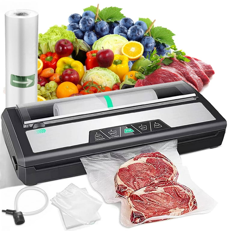 Food Vacuum Sealers Machine with Cutter, 80Kpa Food Sealer Vacuum Sealers  with Food Storage Vacuum Rolls Bags Hose Attachment for Sealing Jars, Sous