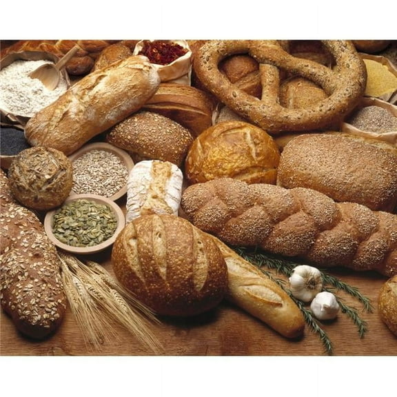 Food - Various types of breads and some of their ingredients. Poster Print