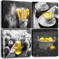 Food Wall Art Kitchen Decor Modern Black and White Yellow Drink with