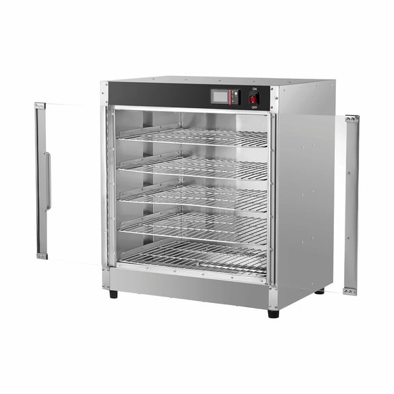 Food Warmer 5 Tier, Commercial Hot Box, Stainless Steel Display Warmer Cabinet with Water Tray, Adjustable Shelves, Double Glass Door for Pizza, Chicken, Restaurant