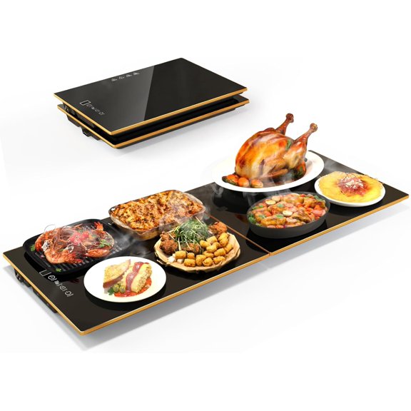 Food Warmers for Parties Buffet, 31.5"x12" Assemblable Stackable Electric Warming Tray with 8-Level Temperature Adjustment and 8-Hour Timer, Upgraded Desktop-Protecting Food Warming Mat