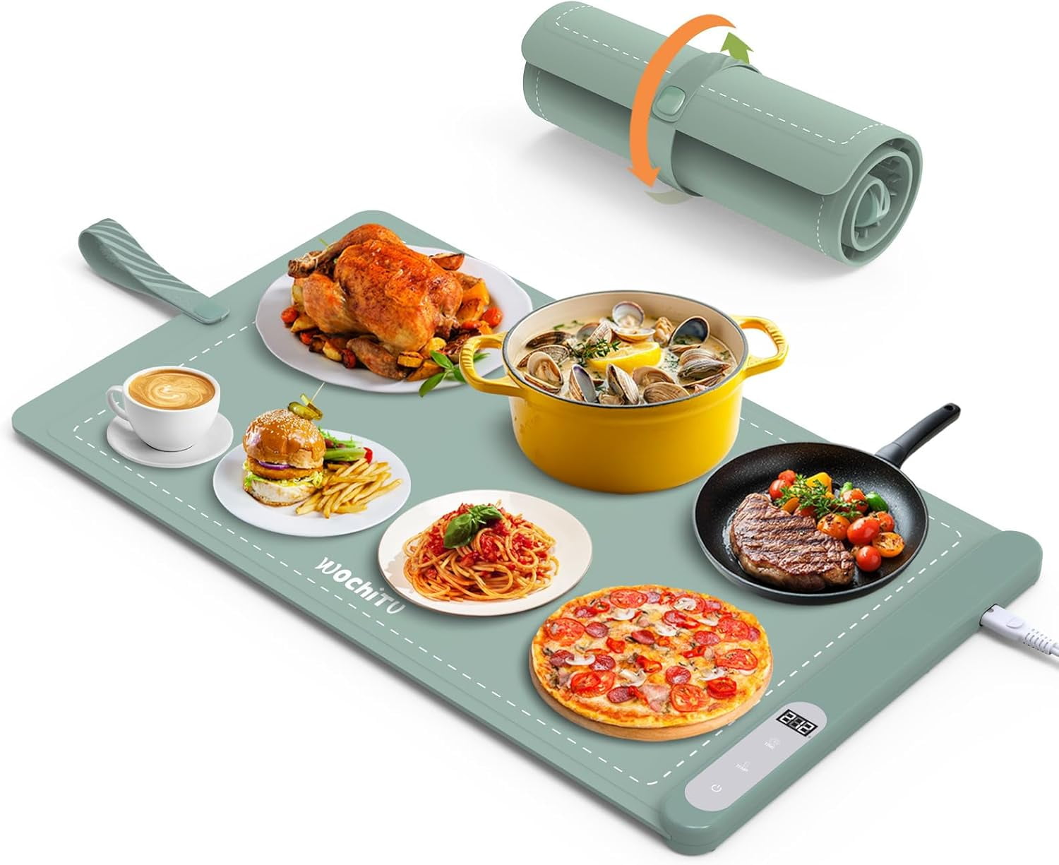 Warming Mat Homelove For Food - Fast Full Surface Electric Warming Tray With 7 Temp-Settings & 8H Timer, Portable Roll Up Food Warmer With Heat Insulation Pad For Gatherings Parties Buffet Food
