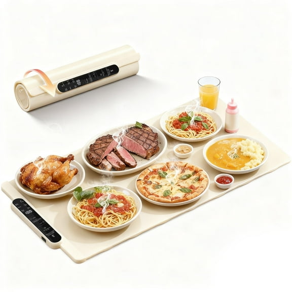 Electric Warming Tray, Fast Heating Silicone Warming Mat for Food with 11 Level Temperature, Food Warmers Mat for Buffets Parties, White