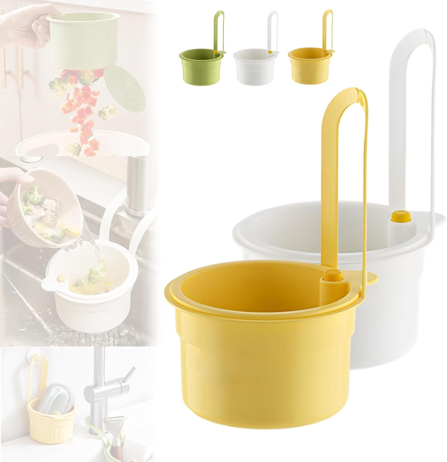 2-Pack Kitchen Sink Strainer Basket – Self-Cleaning, Faucet Hanging Design, Automatic Dumping, White