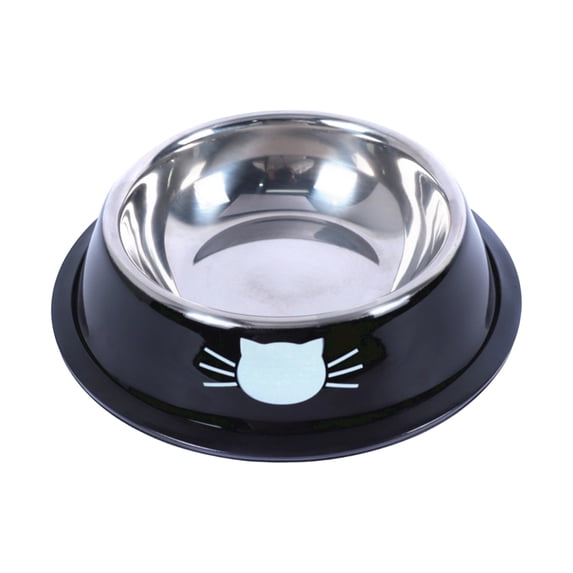 Food and Water Bowls for Cats, Stainless Steel Cat Bowls, 6X2.5 in Rubber Grip, Solid Black Finish, Feline Daily Use, Dry Wet Meals, Hydration Holding, 1 Pc