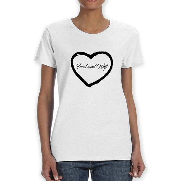 Food & Wifi Heart Graphic Women White T-Shirt, Female x-Large