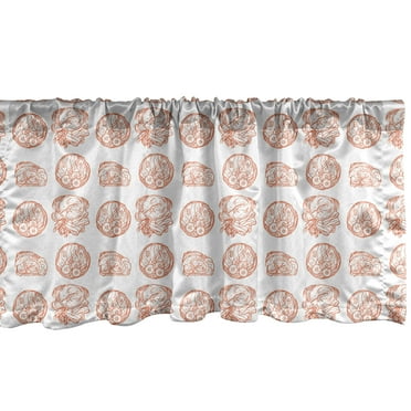 Food Window Valance, Continuous Delicious Breakfast Toasts Eggs Fish Rucola Bacon Pattern, Curtain Valance for Kitchen Bedroom Decor with Rod Pocket, 54" X 12", Pale Vermilion and White, by Ambesonne