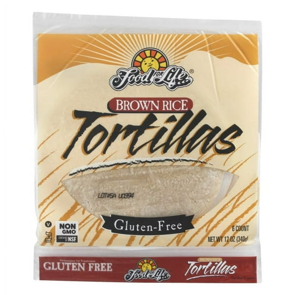 Food for Life Brown Rice Tortillas, Gluten Free, Non-GMO, 6 Count, 12 oz