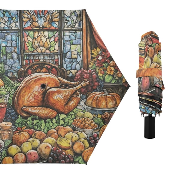 Food on Dining Table Compact Sun Umbrella Windproof Travel Umbrellas for Rain Strong Portable UV Protection