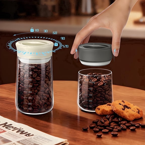 Eanlegom Food Storage Jar with Plastic Lids, Coffee Bean Container, Powder Canister, Bpa Free, Kitchen Utensil, Glass Spice Tank(Beige, 800ml)1 Piece