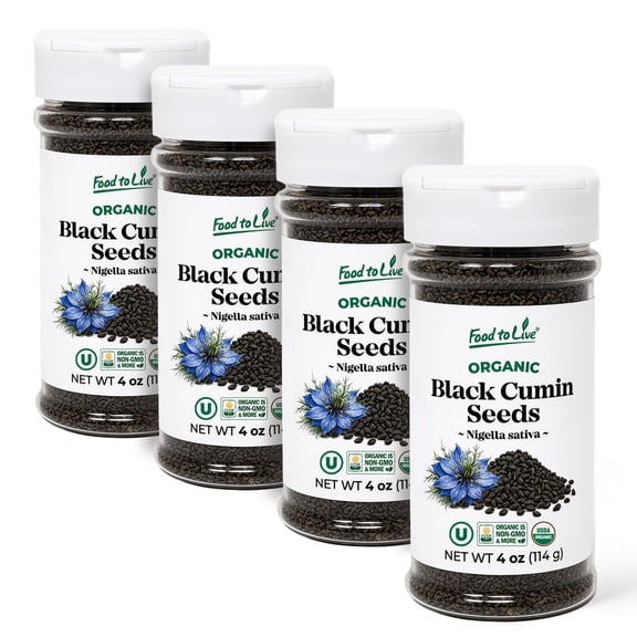Food to Live Organic Black Cumin Seeds, 4 oz (Pack of 4) - Kosher, Vegan, Bulk, Non-GMO, Raw
