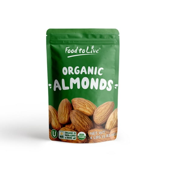 Organic Imported Raw Almonds, 4 Pounds - Non-GMO, Kosher, No Shell, Whole, Unpasteurized, Unsalted, Raw, Vegan - by Food to Live