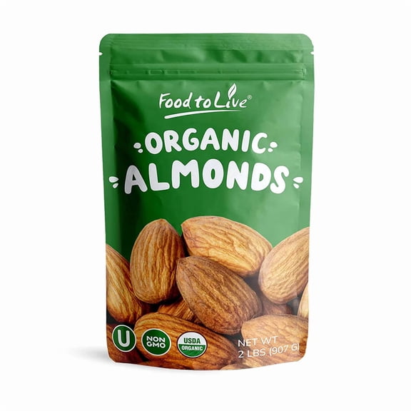 Organic Imported Raw Almonds, 2 Pounds - Non-GMO, Kosher, No Shell, Whole, Unpasteurized, Unsalted, Raw, Vegan - by Food to Live