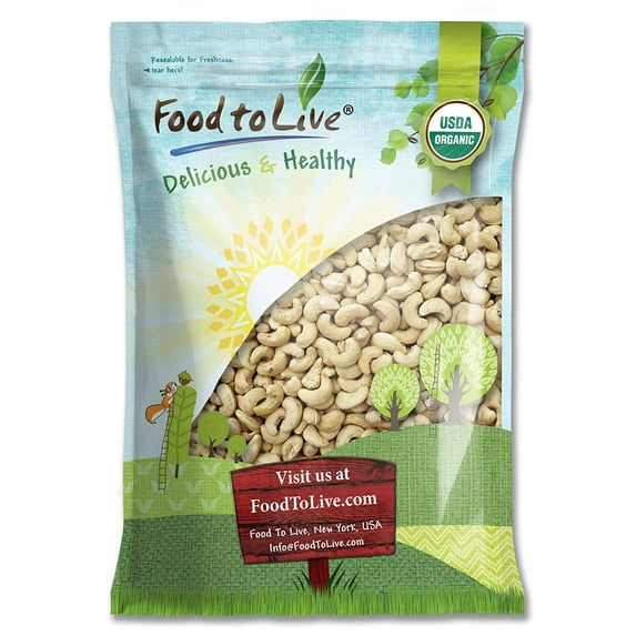 Food to Live, Organic Whole Cashews, W320, 12 Pounds, Non-GMO, Kosher