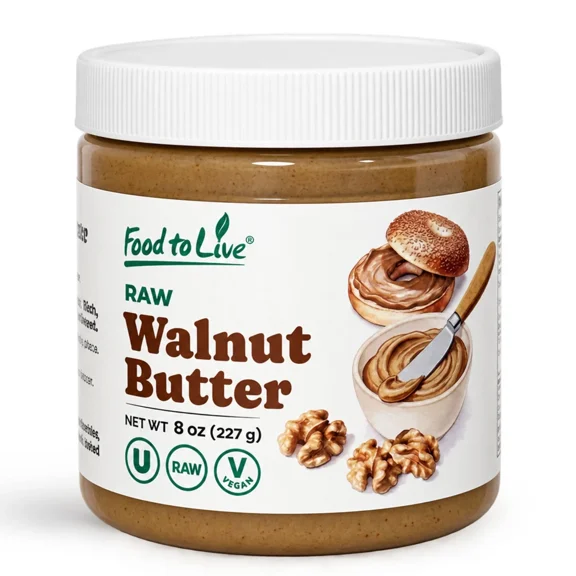 Food to Live Raw Walnut Butter, 8 oz, Pack of 1 - Single Ingredient, Creamy Gourmet Nut Butter Spread, Keto, Vegan, Kosher