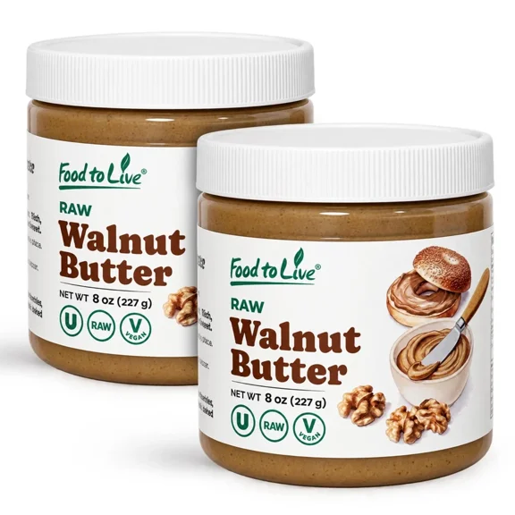 Food to Live Raw Walnut Butter, 8 oz, Pack of 2 - Single Ingredient, Creamy Gourmet Nut Butter Spread, Keto, Vegan, Kosher
