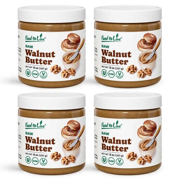 Food to Live Raw Walnut Butter, 8 oz, Pack of 4 - Single Ingredient, Creamy Gourmet Nut Butter Spread, Keto, Vegan, Kosher