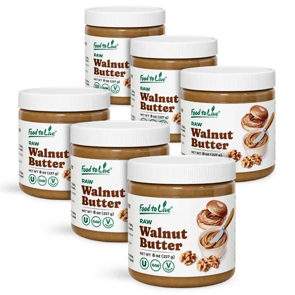 Food to Live Raw Walnut Butter, 8 oz, Pack of 6 - Single Ingredient, Creamy Gourmet Nut Butter Spread, Keto, Vegan, Kosher