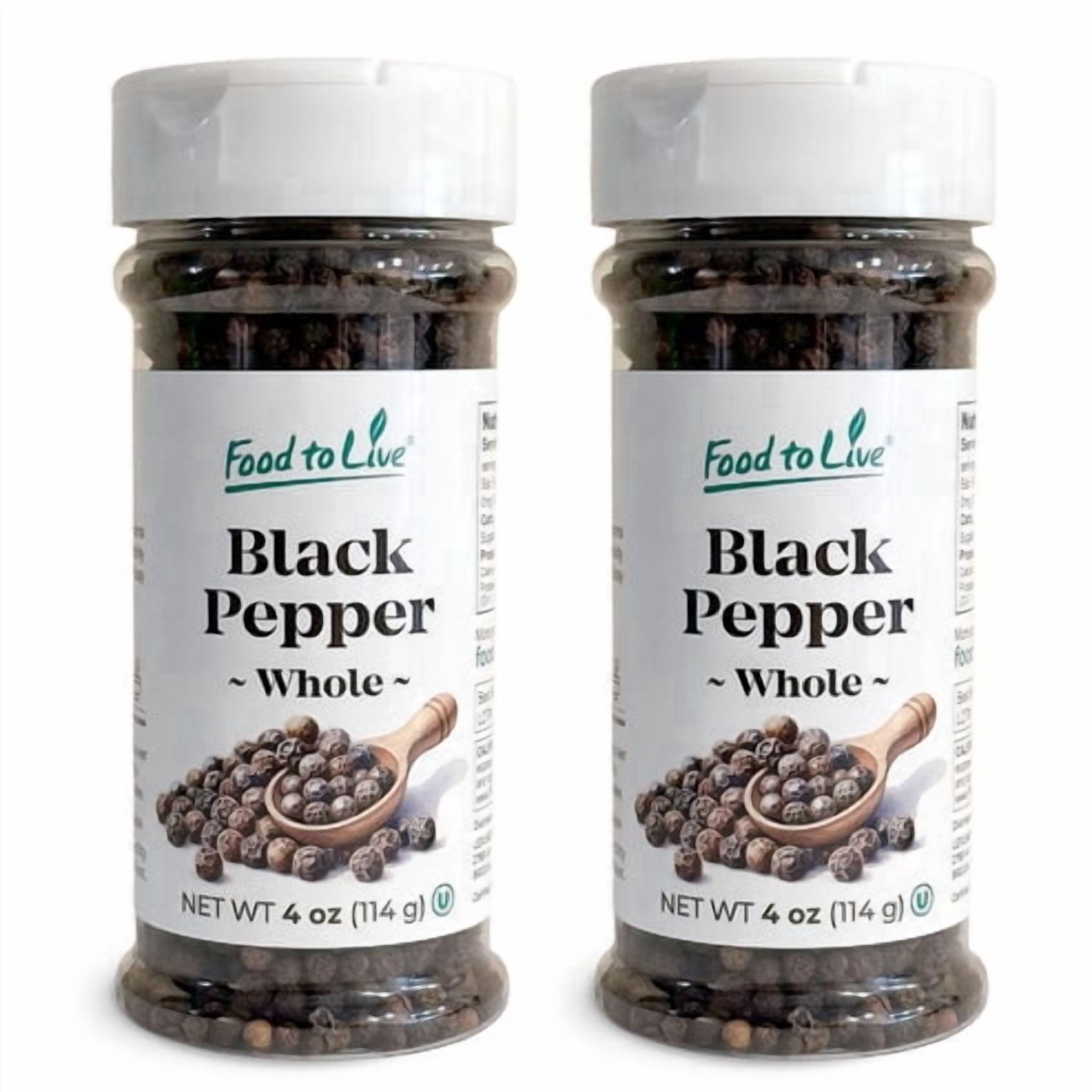 Food to Live Whole Black Pepper, 4 oz – Natural Peppercorns for Cooking, Soups, Stews, Broths and Seasoning. Kosher, Vegan, Pack of 2