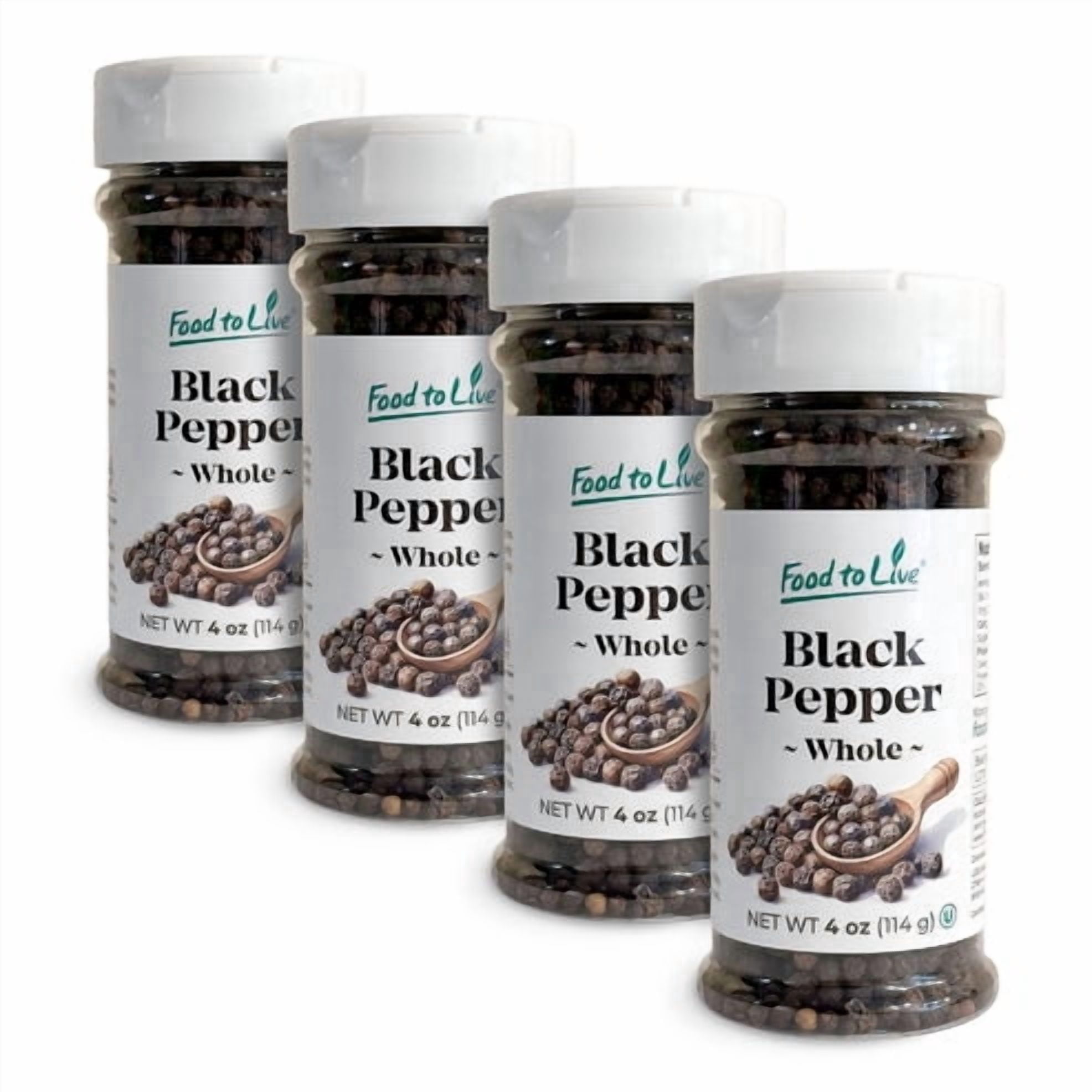 Food to Live Whole Black Pepper, 4 oz – Natural Peppercorns for Cooking, Soups, Stews, Broths and Seasoning. Kosher, Vegan, Pack of 4