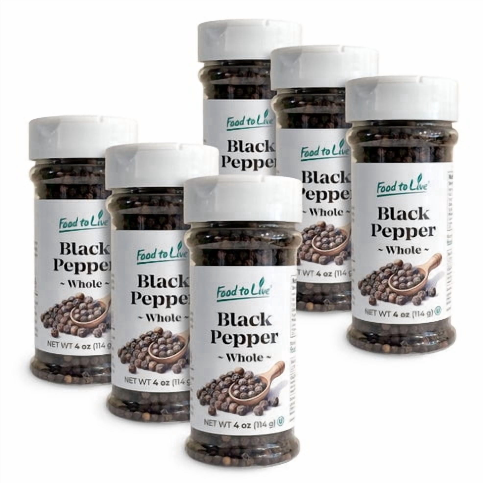 Food to Live Whole Black Pepper, 4 oz – Natural Peppercorns for Cooking, Soups, Stews, Broths and Seasoning. Kosher, Vegan, Pack of 6