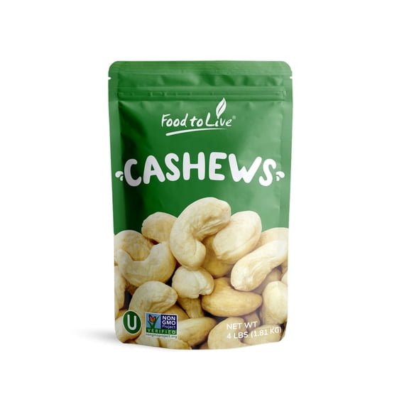 Food to Live, Whole Cashews W320, 4 Pounds, Raw