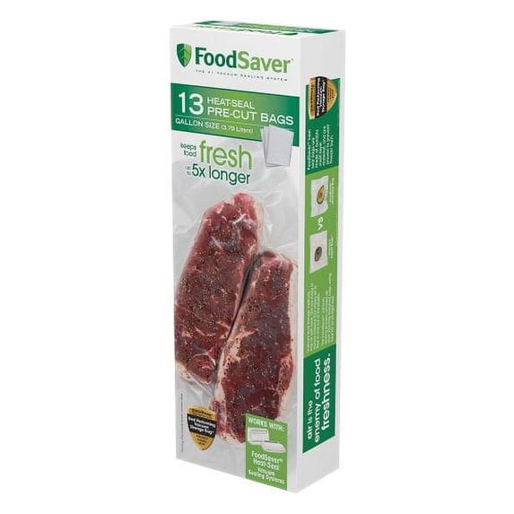 FoodSaver 1-Gallon Precut Vacuum Sealed Bags with BPA-Free Multilayer Construction, 13 Count, Clear