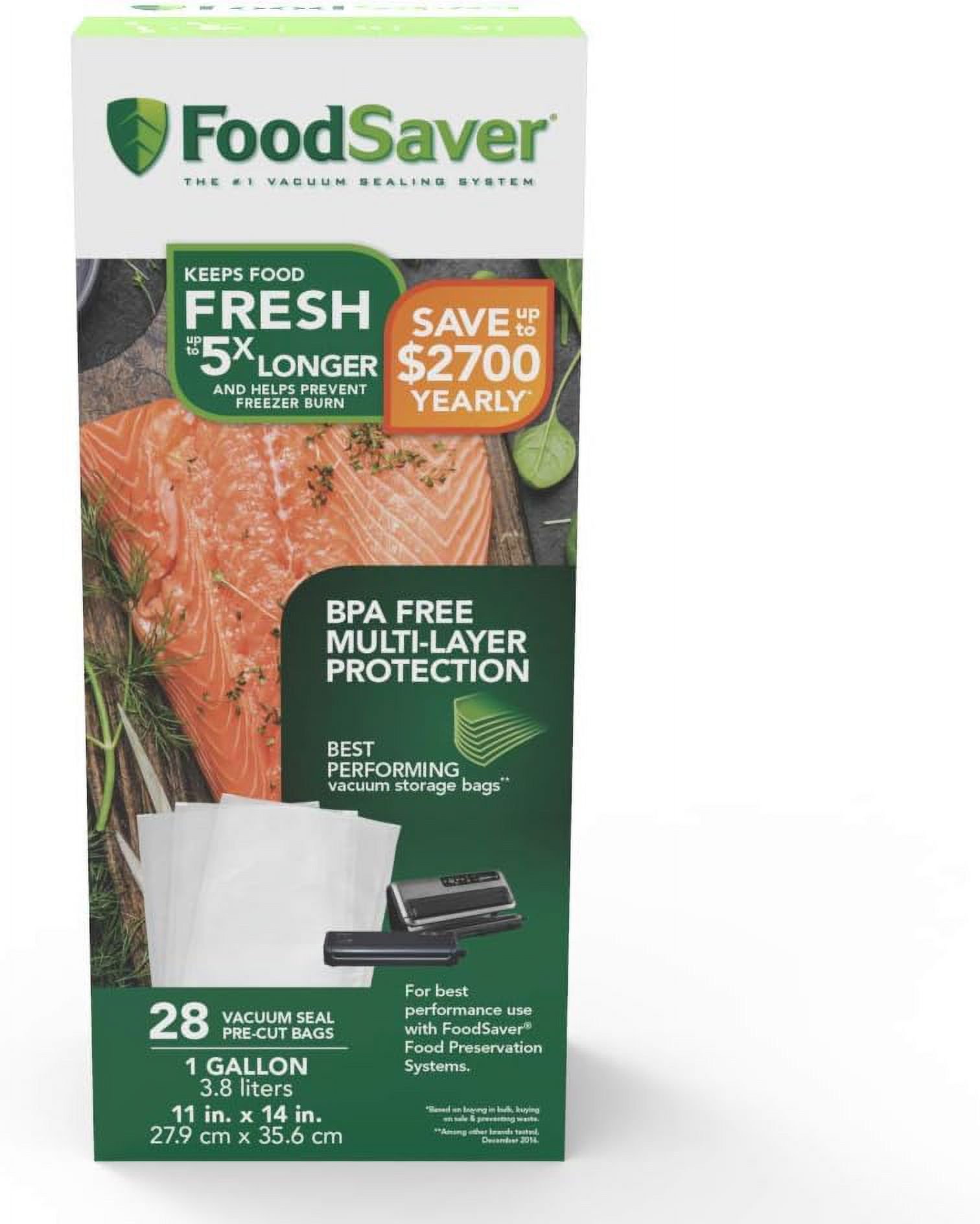 FoodSaver 1Gallon Precut Vacuum Seal Bags with BPAFree Multilayer