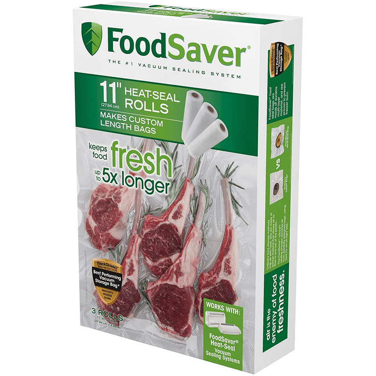  FoodSaver Vacuum Sealer Bags for Extra Large Items, Rolls for  Custom Fit Airtight Food Storage and Sous Vide, 11 x 16' (Pack of 2) &  1-Gallon Vacuum Zipper Bags, 12 Count