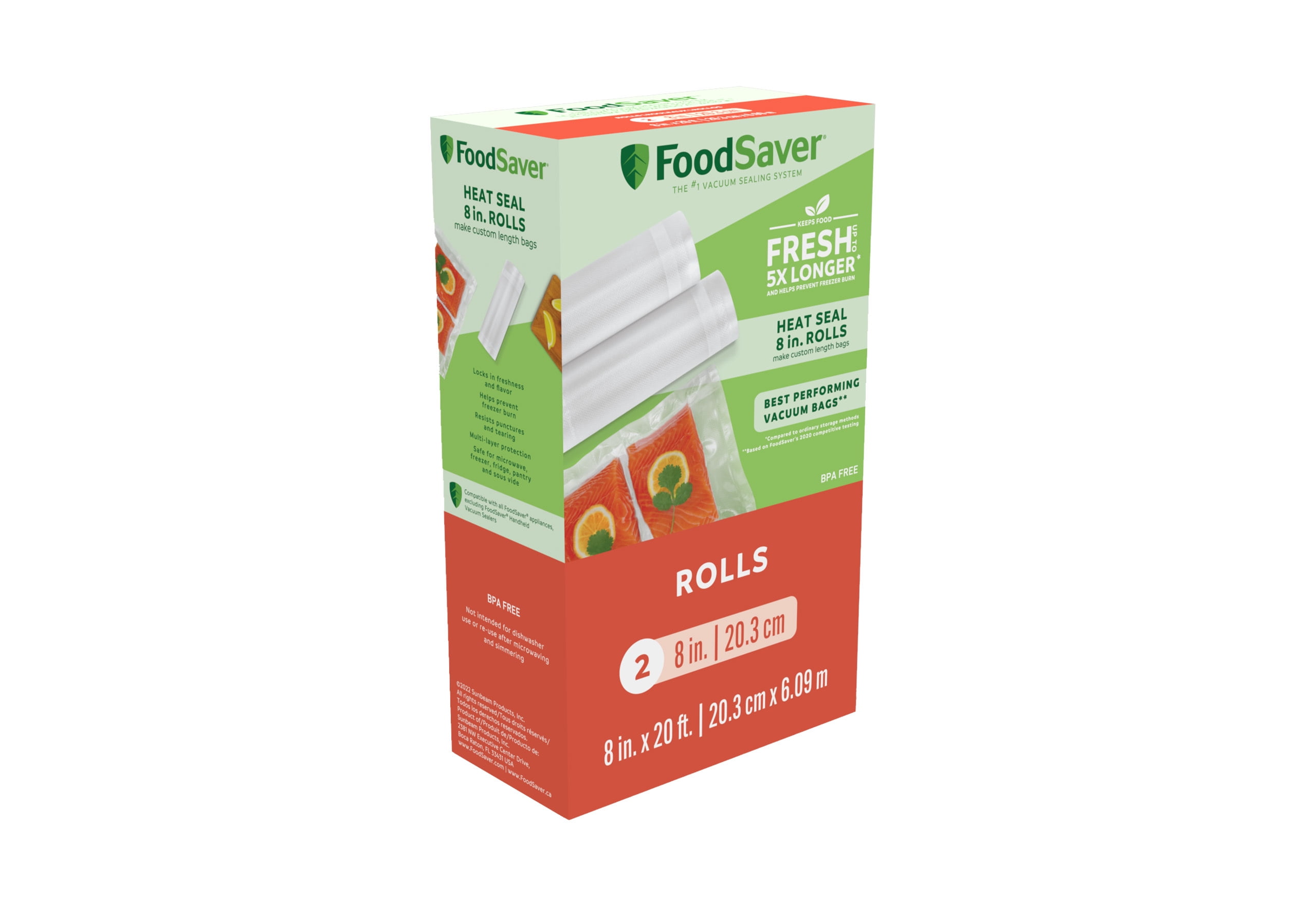 FoodSaver GameSaver Vacuum Sealer Bags, Rolls for Custom Fit Airtight Food  Storage and Sous Vide, 8 x 20' (Pack of 6),Green - Yahoo Shopping